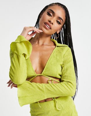 Simmi cropped strap detail shirt in lime - part of a set-Green