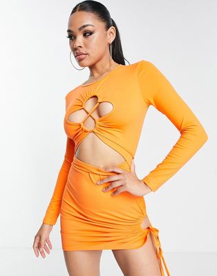 Simmi cut out bust and waist detail mini dress in orange