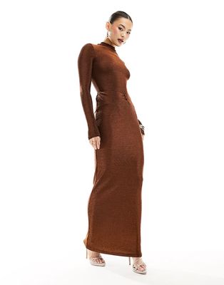 Simmi glitter column maxi skirt in rust - part of a set-Brown
