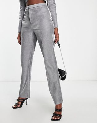 Simmi glitter tailored pants in gunmetal - part of a set-Gray