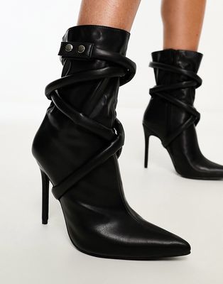 Simmi London Alps rope detail heeled ankle boots in black