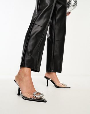 Simmi London Becki embellished sling back heels in black patent