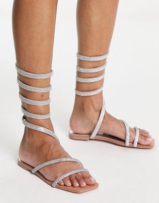 Simmi London Bridal Spirelli embellished leg wrap sandals in silver