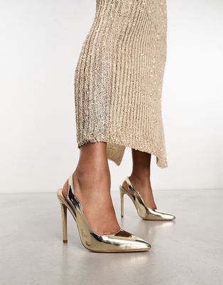 Simmi London Caeley sling back pumps in gold