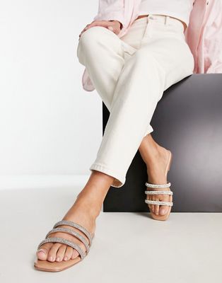 Simmi London embellished flat sandal in beige-Neutral