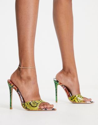 Simmi London Franca pointed mules in bright multi snake