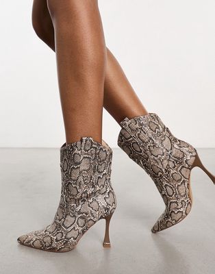 Simmi London Henry high ankle boots in bone snake-Neutral