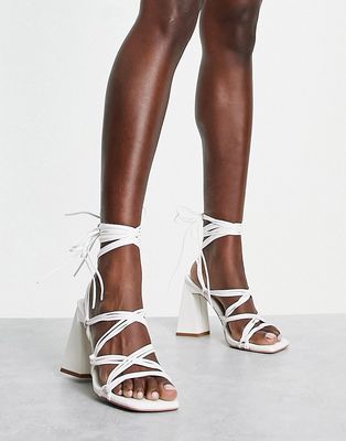 Simmi London Paris heeled sandals with ankle ties in white