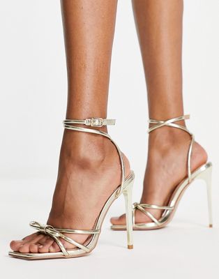 Simmi London Samia heeled sandals with bow details in gold