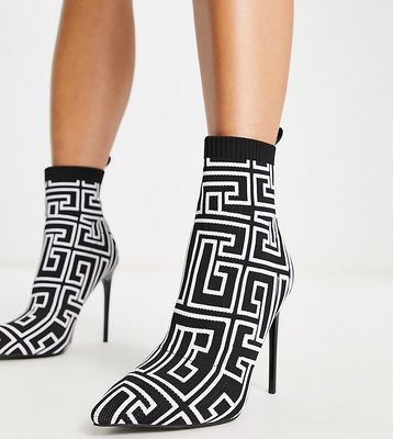 Simmi London Wide Fit Anusha stiletto heel sock boots in mono print-Multi