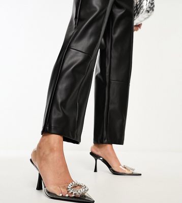Simmi London Wide Fit Becki embellished sling back heels in black patent