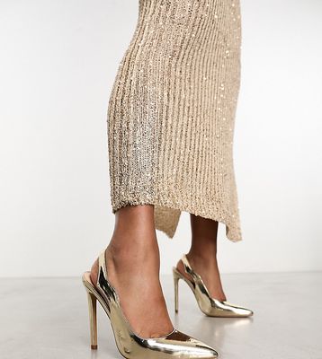 Simmi London Wide Fit Caeley sling back pumps in gold