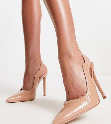 Simmi London Wide Fit Corale heeled slingbacks in beige patent-Neutral