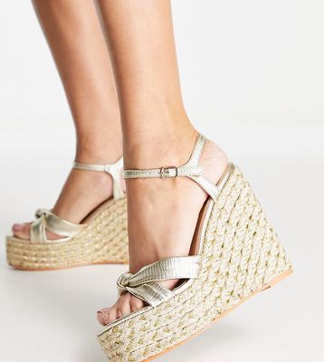 Simmi London Wide Fit espadrille wedge sandals in gold