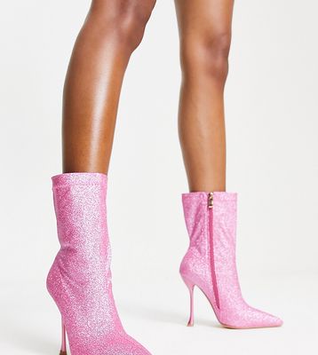 Simmi London Wide Fit Paolo glitter sock boots in pink