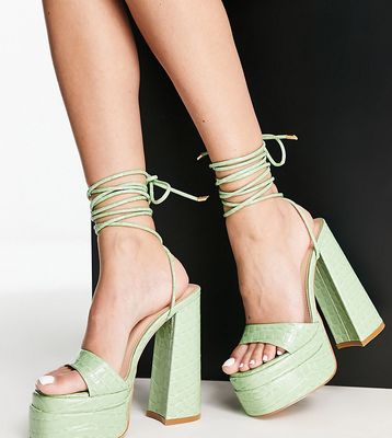 Simmi London Wide Fit platform heeled sandals in sage green