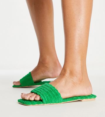 Simmi London Wide Fit towelling flat sandal in green