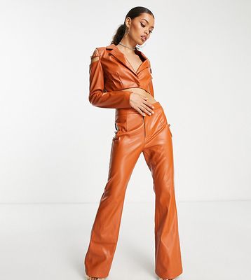 Simmi Petite cut out flare pants in rust - part of a set-Orange