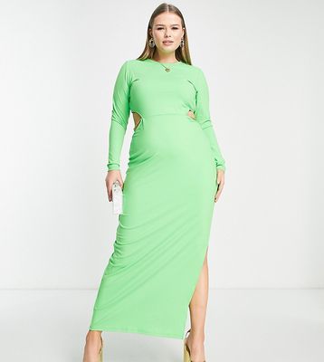 Simmi Plus Clothing long sleeve cut out waist maxi dress in green