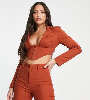 Simmi Tall corset detail cropped blazer in rust - part of a set-Orange
