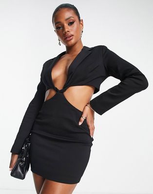 Simmi twist front cut out blazer dress in black