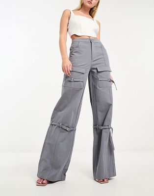 Simmi wide leg tailored pocket detail cargo pants in charcoal-Gray