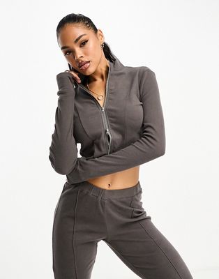 Simmi zip detail cropped top in charcoal - part of a set-Gray