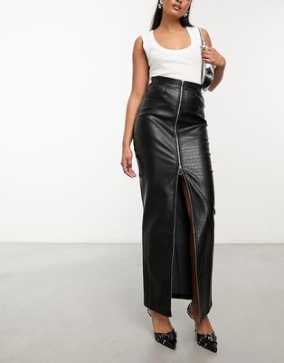 Simmi zip detail leather look maxi skirt in black