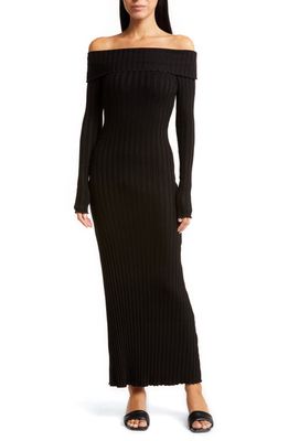 Simon Miller Espen Long Sleeve Foldover Neck Body-Con Dress in Black