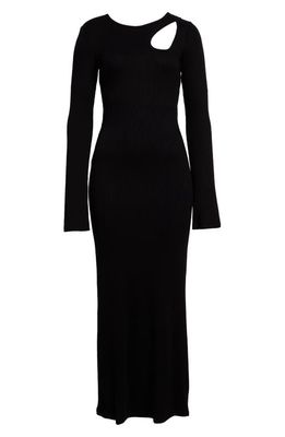 Simon Miller Space Cutout Shoulder Long Sleeve Rib Maxi Dress in Black