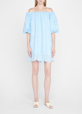 Simone Off-Shoulder Broderie Anglaise Mini Dress