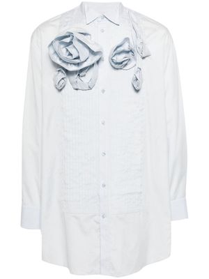 Simone Rocha appliqué-flower pintuck popling shirt - Blue