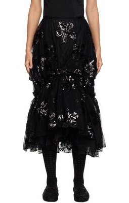 Simone Rocha Black Sequinned Midi Skirt