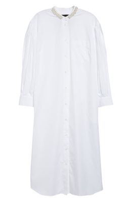 Simone Rocha Bow Back Long Sleeve Cotton Poplin Midi Shirtdress in White/Pearl