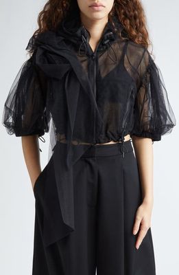 Simone Rocha Bow Cascade Ruffle Crop Puff Sleeve Jacket in Black