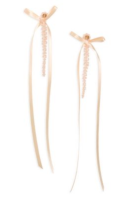 Simone Rocha Bow Ribbon Beaded Drop Earrings in Light Rose Pink