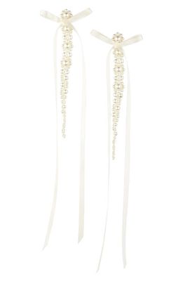 Simone Rocha Bow Ribbon Imitation Pearl Drop Earrings in Pearl/Ivory