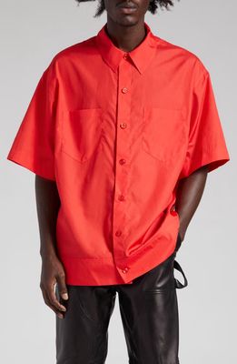 Simone Rocha Boxy Short Sleeve Button-Up Shirt in Red