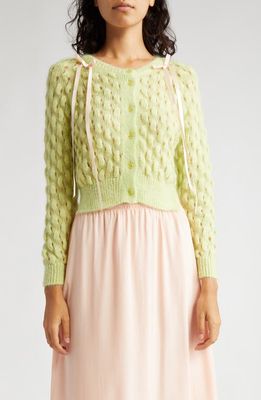 Simone Rocha Bubble Knit Mohair & Wool Blend Cardigan in Apple/Pink