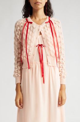 Simone Rocha Bubble Knit Mohair & Wool Blend Cardigan in Peach/Red