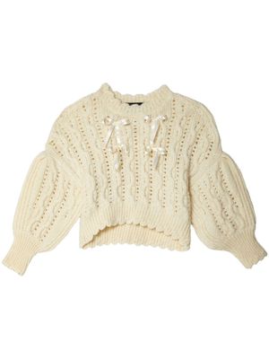 Simone Rocha chunky-knit lace-stitch jumper - Neutrals