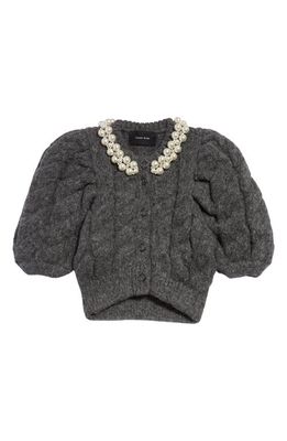 Simone Rocha Crop Embellished Alpaca & Wool Blend Cardigan in Charcoal/Pearl/Clear