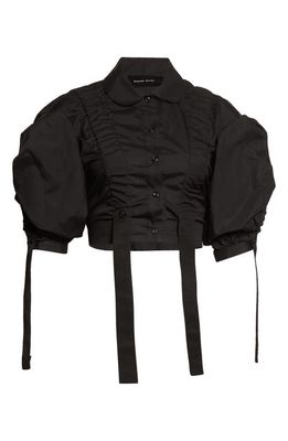 Simone Rocha Crop Puff Sleeve Cotton Button-Up Shirt in Black