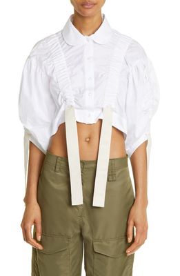 Simone Rocha Crop Puff Sleeve Cotton Button-Up Shirt in White
