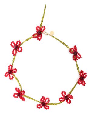 Simone Rocha crystal beaded flower neckalce - Red