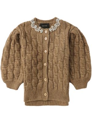 Simone Rocha crystal-embellished cable-knit cardigan - Brown