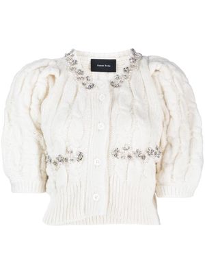 Simone Rocha crystal-embellished cable-knit cardigan - White