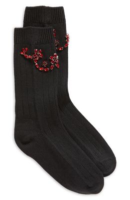 Simone Rocha Crystal Embellished Rib Ankle Socks in Black/Blood Red