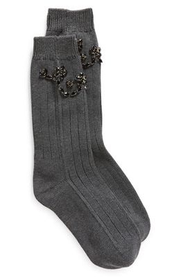 Simone Rocha Crystal Embellished Rib Ankle Socks in Grey Melange/Jet