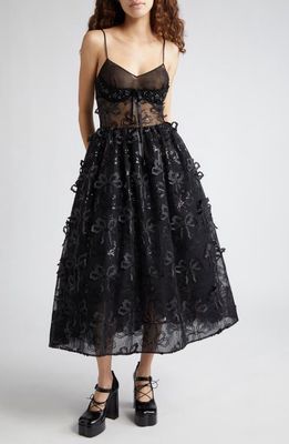 Simone Rocha Crystal Embellished Sequin Bow Tulle Tutu Dress in Black/Black/Jet